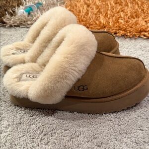 UGG Brown and Cream Shearling Slippers